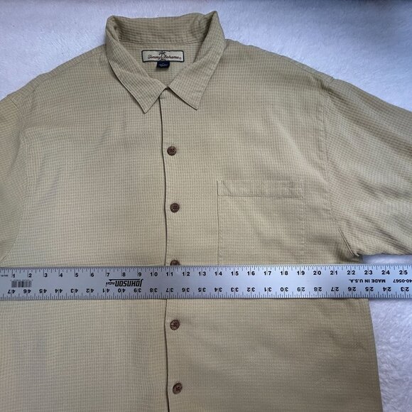 Tommy Bahama Mens 100% Silk Short Sleeve Button-Up Shirt with Pocket Beige Large - Picture 7 of 8